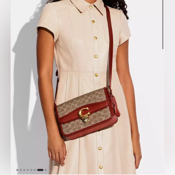 Coach Signature Brown and Red Crossbody Bag - Picture 1 of 14